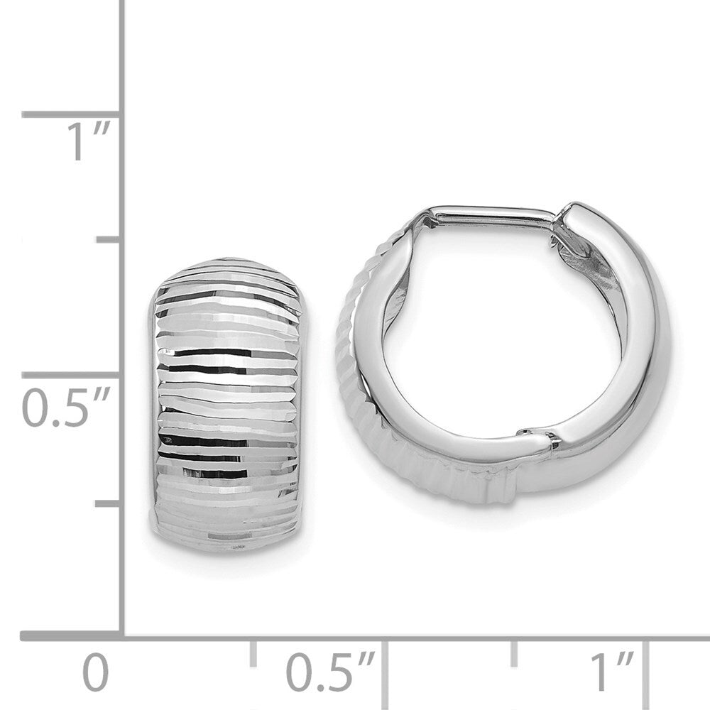 14K White Gold Textured and Polished Hinged Hoop Earrings Gift for Women