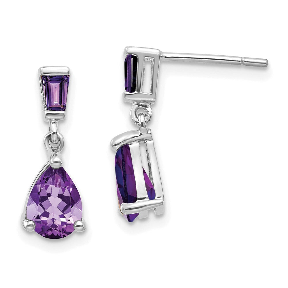 14k White Gold Amethyst Dangle Earrings Gift for Women