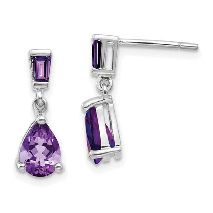 14k White Gold Amethyst Dangle Earrings Gift for Women