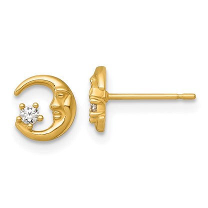 14k Yellow Gold Polished Cubic Zirconia Moon Stud Earrings Gift for Women