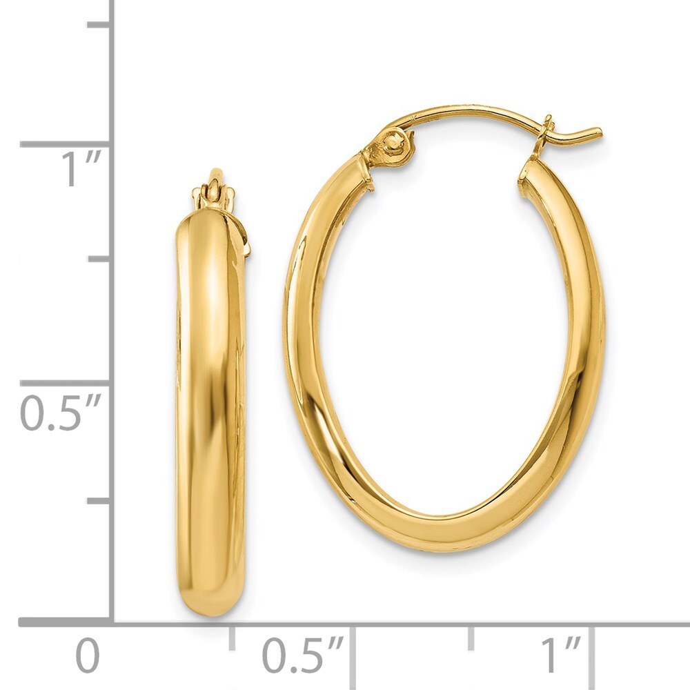 14k Yellow Gold Polished 3.5mm Oval Hoop Earrings Gift for Women
