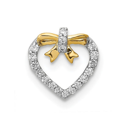 14k White Gold White Yellow Rhod Polished 1/10ct. Diamond Heart Bow Chain Slide