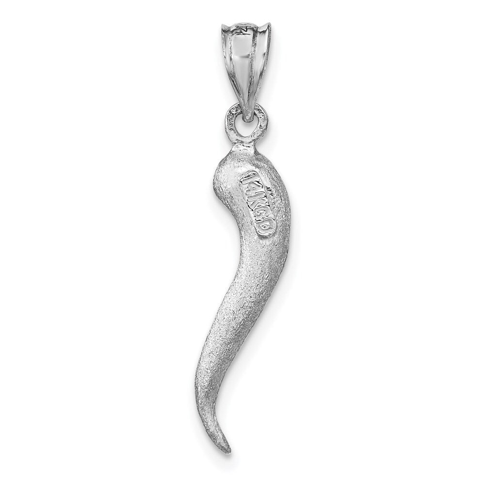 14k White Gold White Brushed 3D Italian Horn Pendant for Women