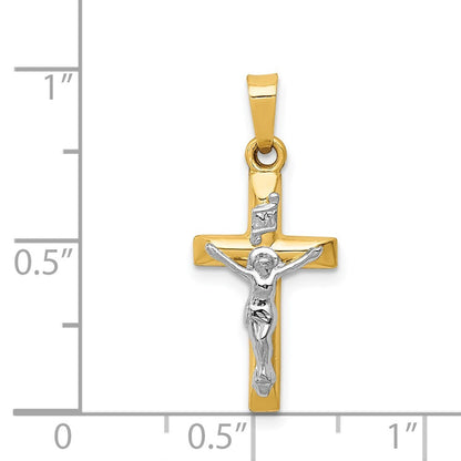 14k Two-tone Gold INRI Hollow Crucifix Pendant for Women