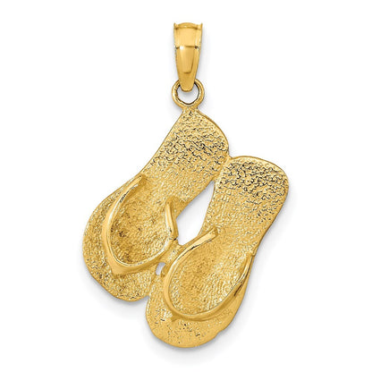 14k Yellow Gold 3D KEY WEST Reversible Flip Flops Pendant for Women