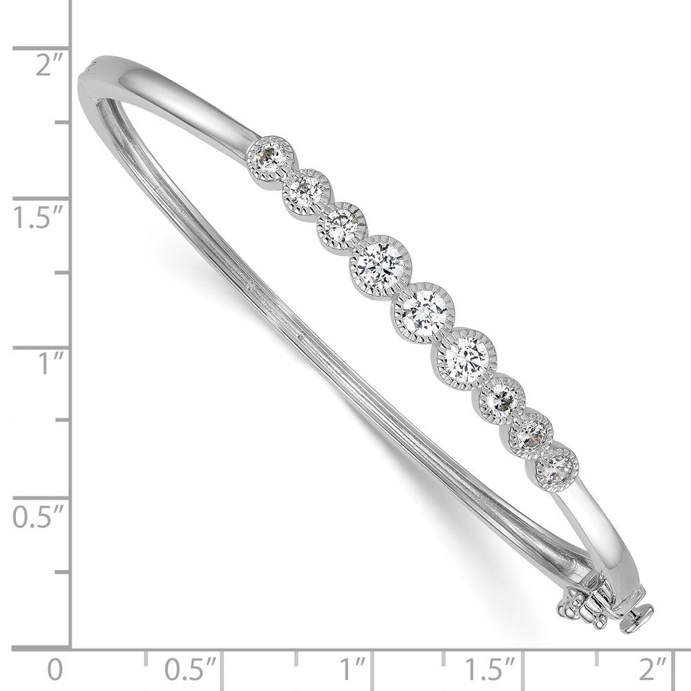 Sterling Silver and Textured Bezel-set Graduated CZ Hinged Bangle