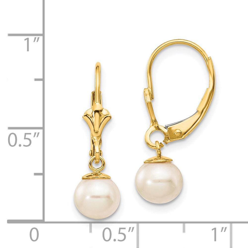 14k Yellow Gold 6-7mm Freshwater Cultured Pearl Dangle Leverback Earrings