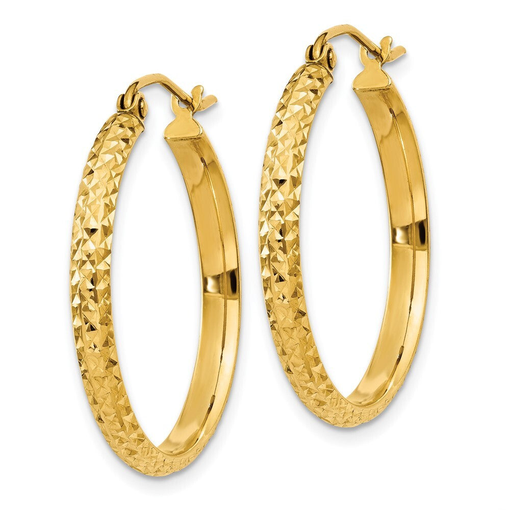 14k Yellow Gold Diamond-cut 2.8x25mm Hollow Hoop Earrings Gift for Women