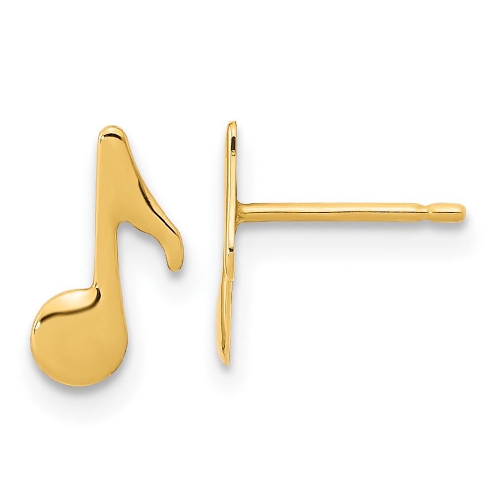 14k Yellow Gold Polished Music Note Stud Earrings Gift for Women