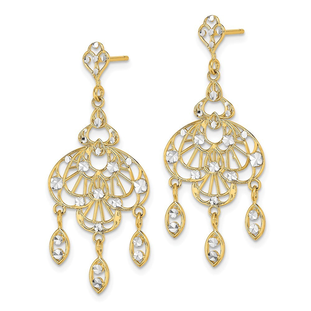 14k Yellow Gold w/Rhodium Diamond-Cut Chandelier Fancy Earrings