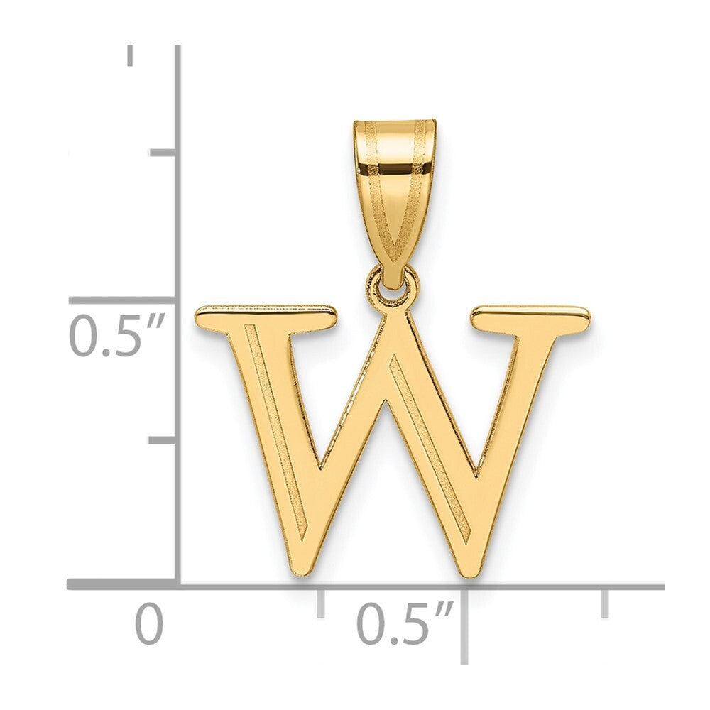 14k Yellow Gold Polished Etched Letter W Initial Pendant for Women