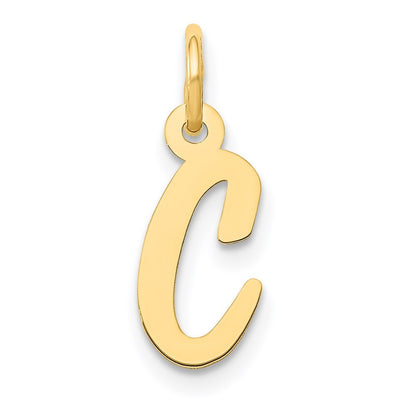 14k Yellow Gold Small Script Letter C Initial Charm Pendant