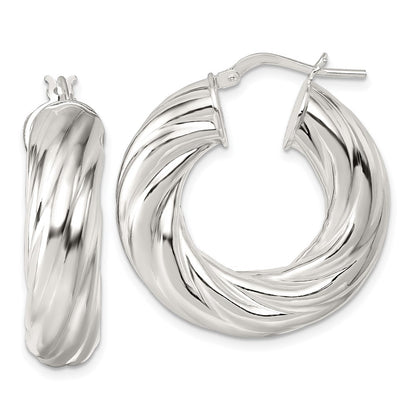 Sterling Silver Polished 8mm Twisted Tube Hoop Earrings