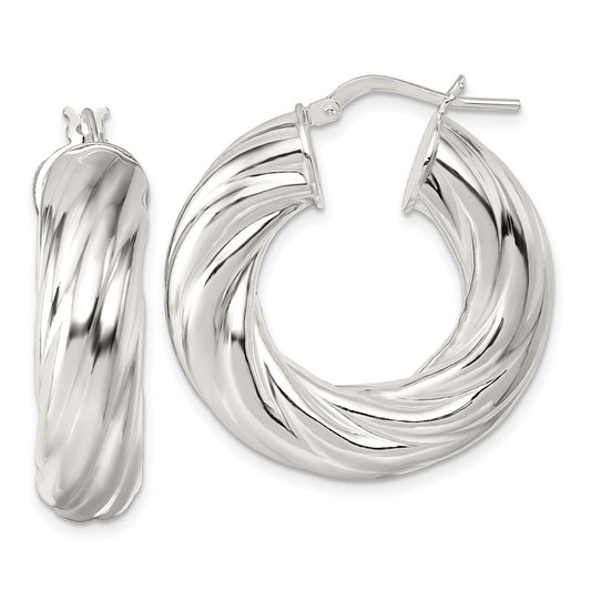Sterling Silver Polished 8mm Twisted Tube Hoop Earrings