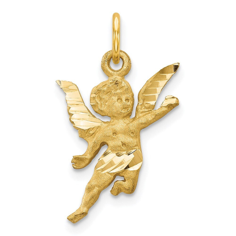 14k Yellow Gold Diamond-cut Angel Charm Pendant for Women