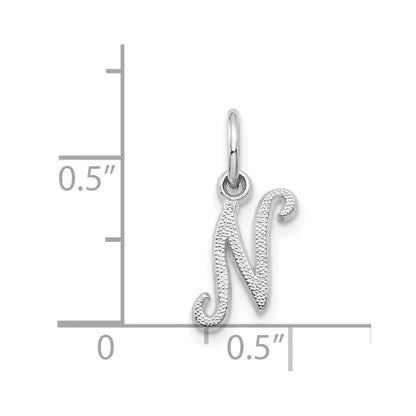 14k White Gold Casted Script Letter N Initial Charm Pendant for Women