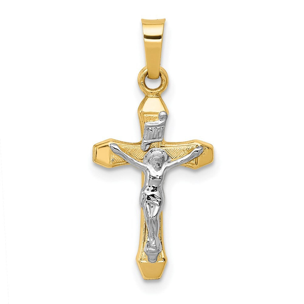14k Two-tone Gold INRI Hollow Crucifix Pendant for Women