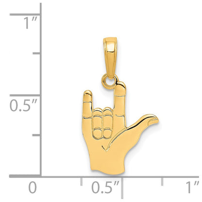 14k Yellow Gold I Love You Hand/ Sign Language Pendant for Women