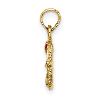 14k Yellow Gold Red and White Enameled Lifesaver Ring Charm