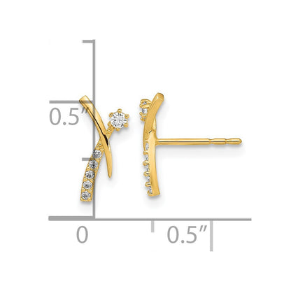 14k Yellow Gold Polished Fancy Cubic Zirconia Stud Earrings Gift for Women