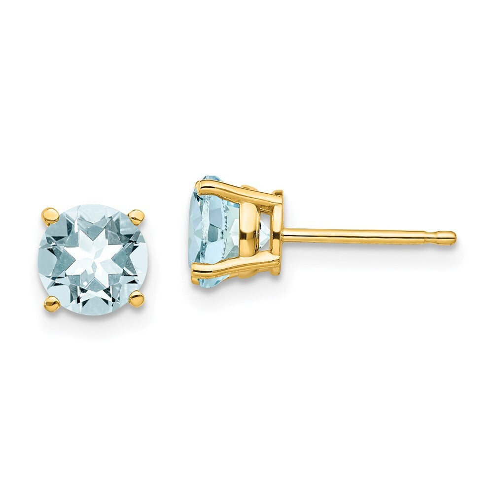 14k Yellow Gold Aquamarine Stud Earrings Gift for Women