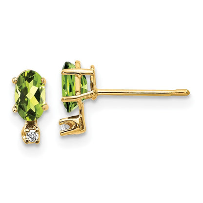 14k Yellow Gold Diamond & Peridot Birthstone Earrings