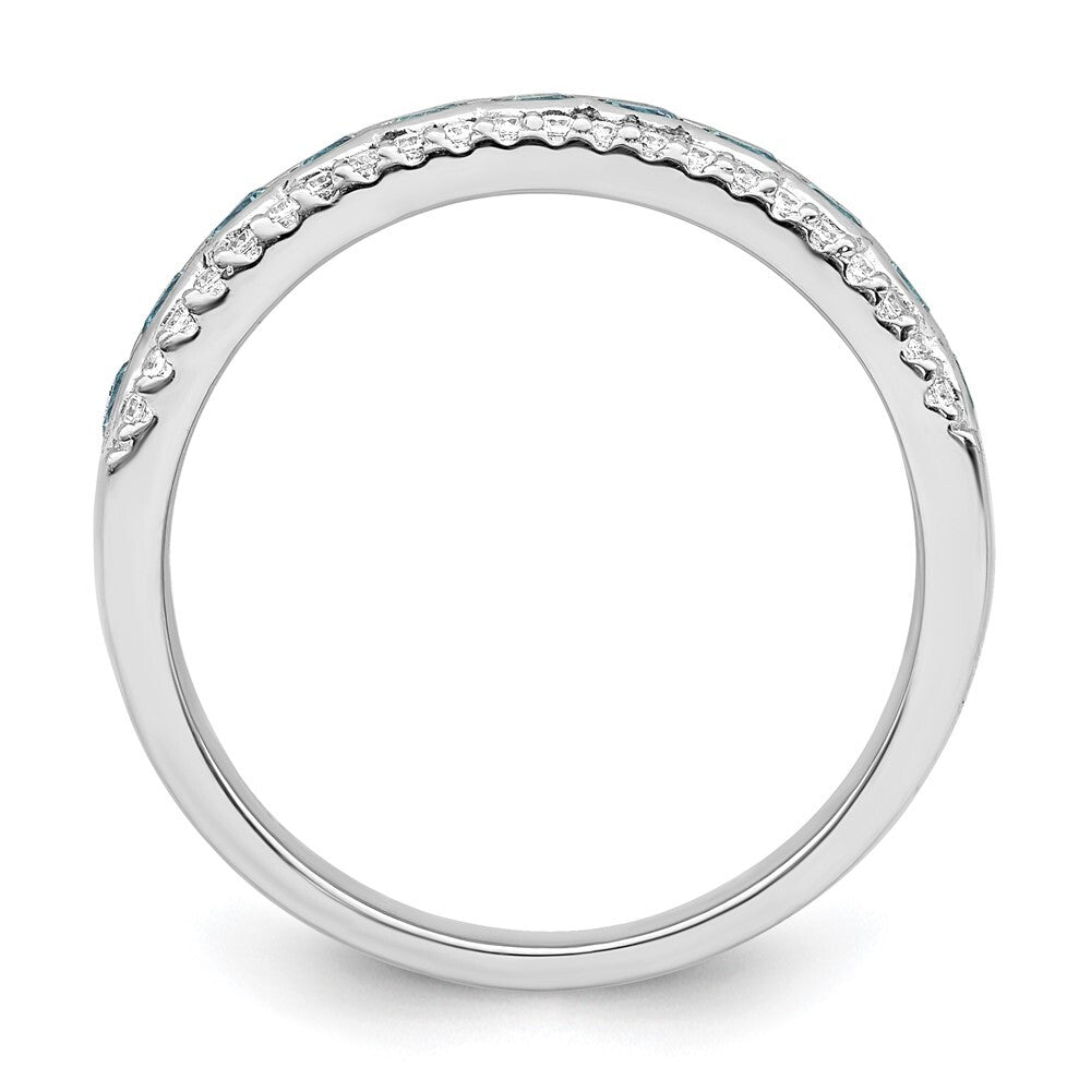 Sterling Silver Rhodium plated Aqua & White CZ Band Size 6