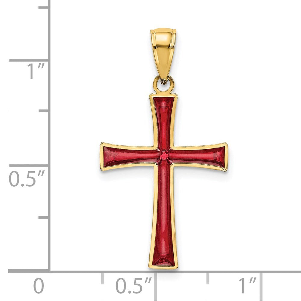 14k Yellow Gold Red Enameled Cross Charm Pendant for Women