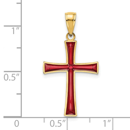 14k Yellow Gold Red Enameled Cross Charm Pendant for Women