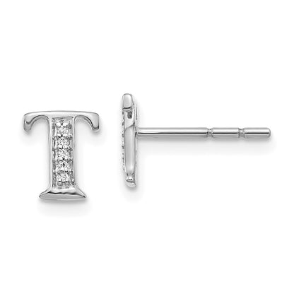14k White Gold Diamond Initial T Stud Earrings Gift for Women
