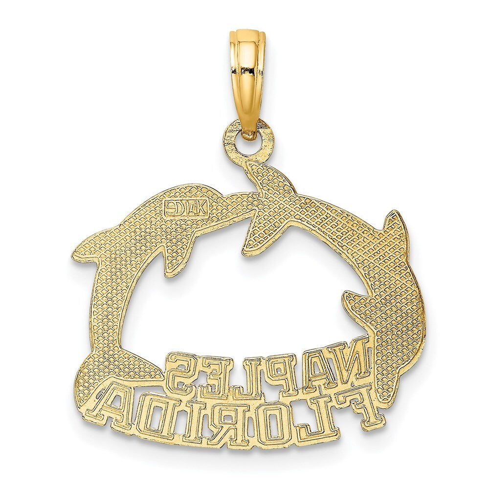 14k Yellow Gold NAPLES FLORIDA Jumping Dolphins Charm Pendant for Women