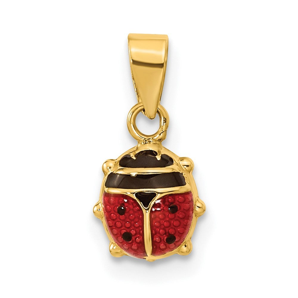 14k Yellow Gold Red and Black Enameled Ladybug Pendant