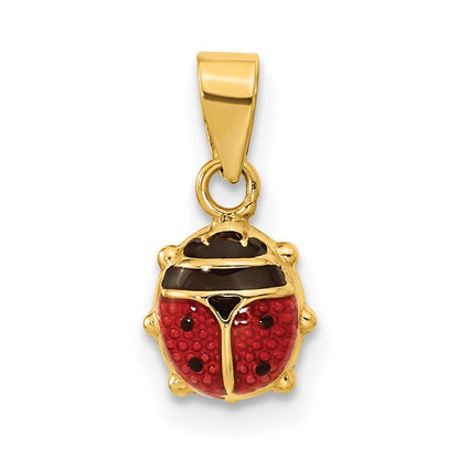 14k Yellow Gold Red and Black Enameled Ladybug Pendant