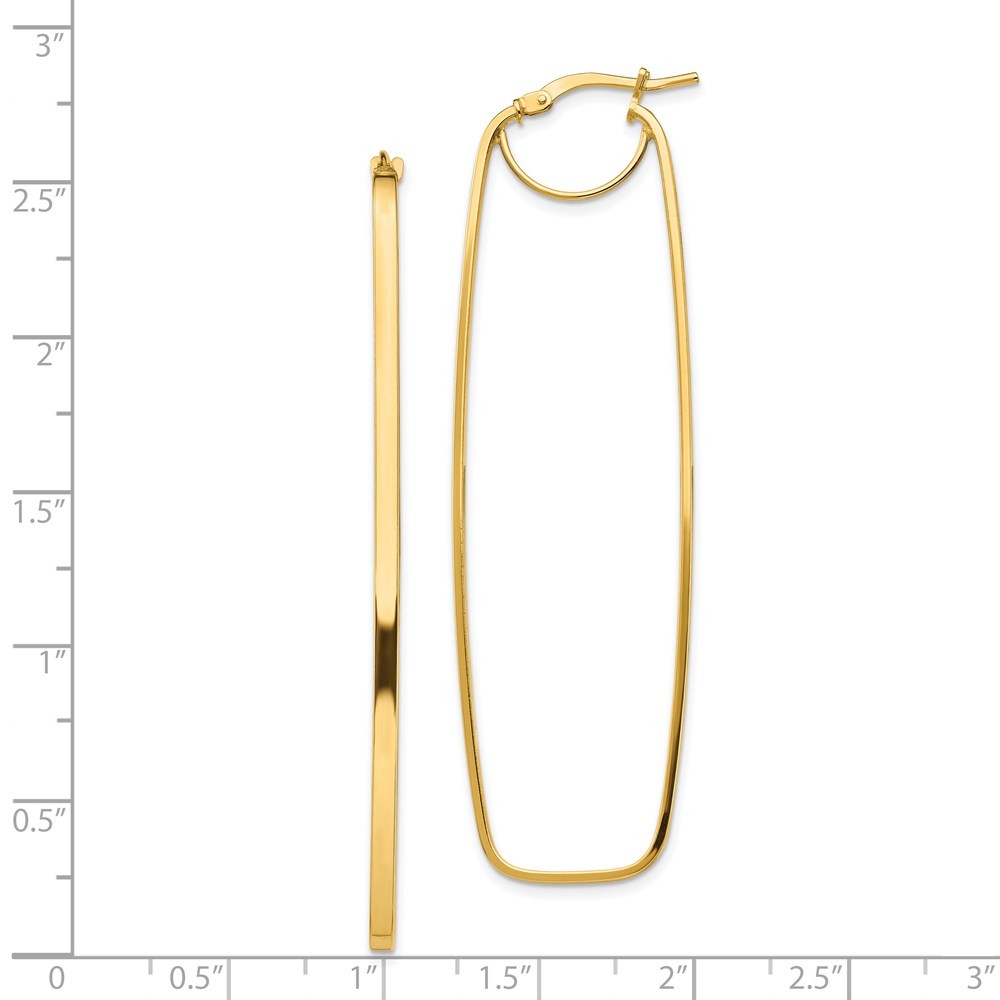 14k Yellow Gold Polished 2mm Rectangle Hoop Earrings