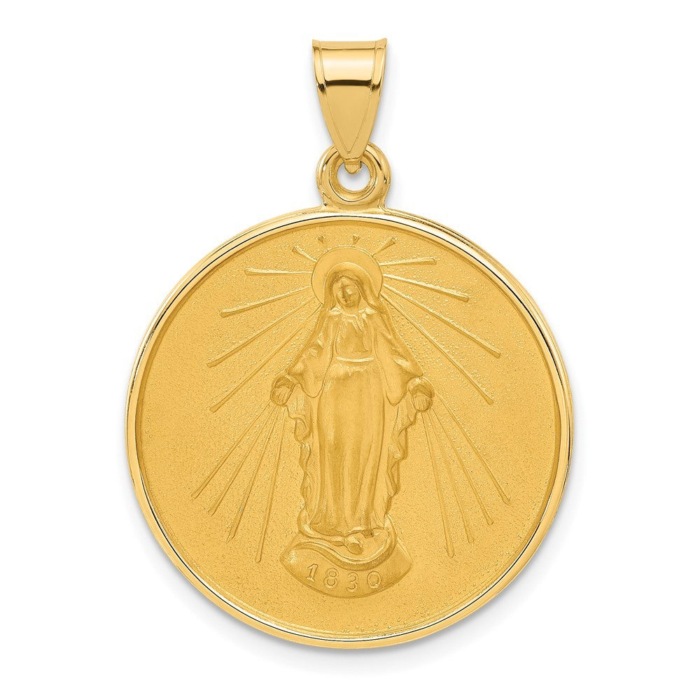 14k Yellow Gold Polished and Satin Solid Miraculous Mary Plain Back Medal