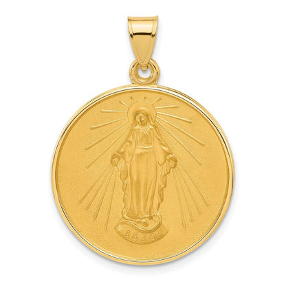 14k Yellow Gold Polished and Satin Solid Miraculous Mary Plain Back Medal