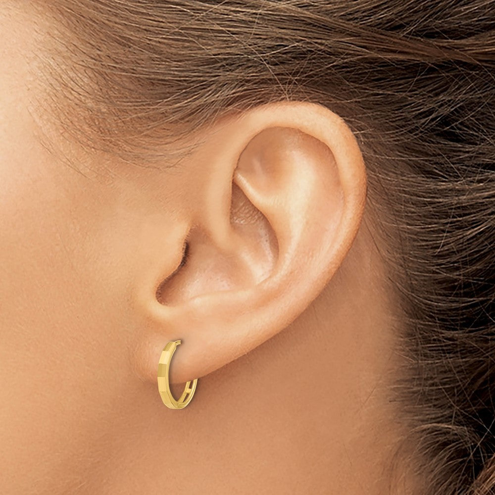 14k Yellow Gold Polished and Diamond-cut Hinged Hoop Earrings