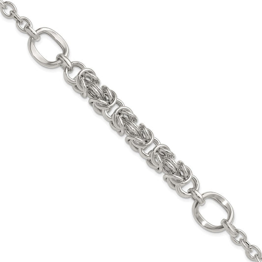 Sterling Silver Polished Fancy Byzantine Center 7.75 inch Bracelet