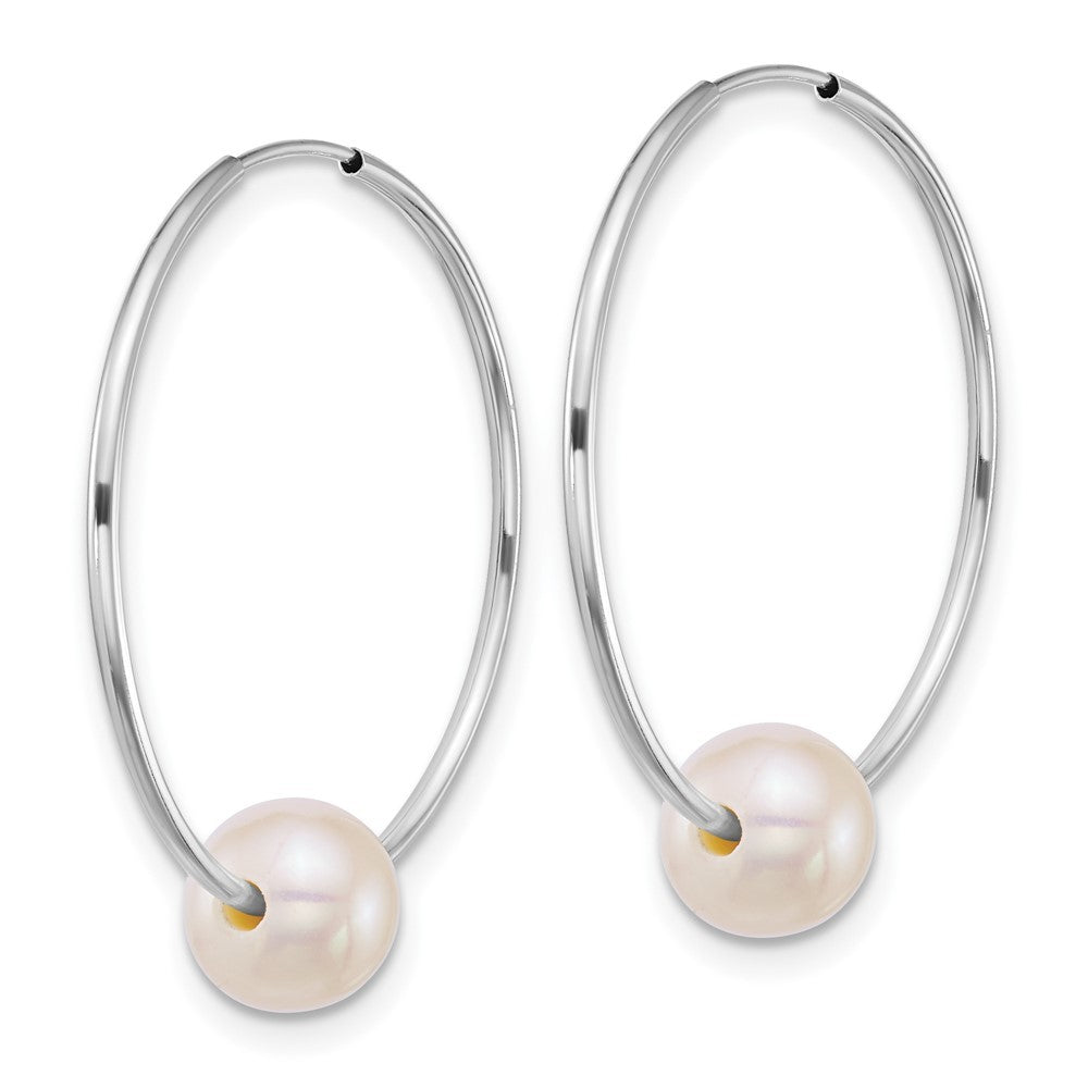 14k Gold Polished 6-7mm Freshwater Cultured Pearl Endless Hoop Earrings