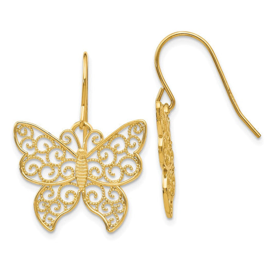 14k Yellow Gold Butterfly Stud Earrings Gift for Women