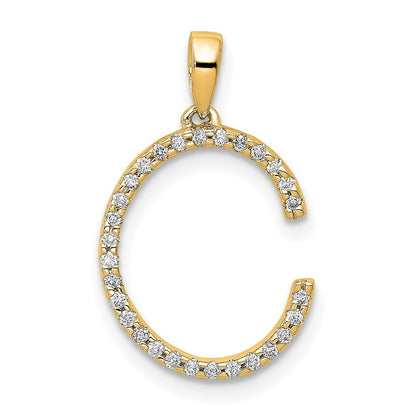 14k Yellow Gold Diamond Letter C Initial Pendant