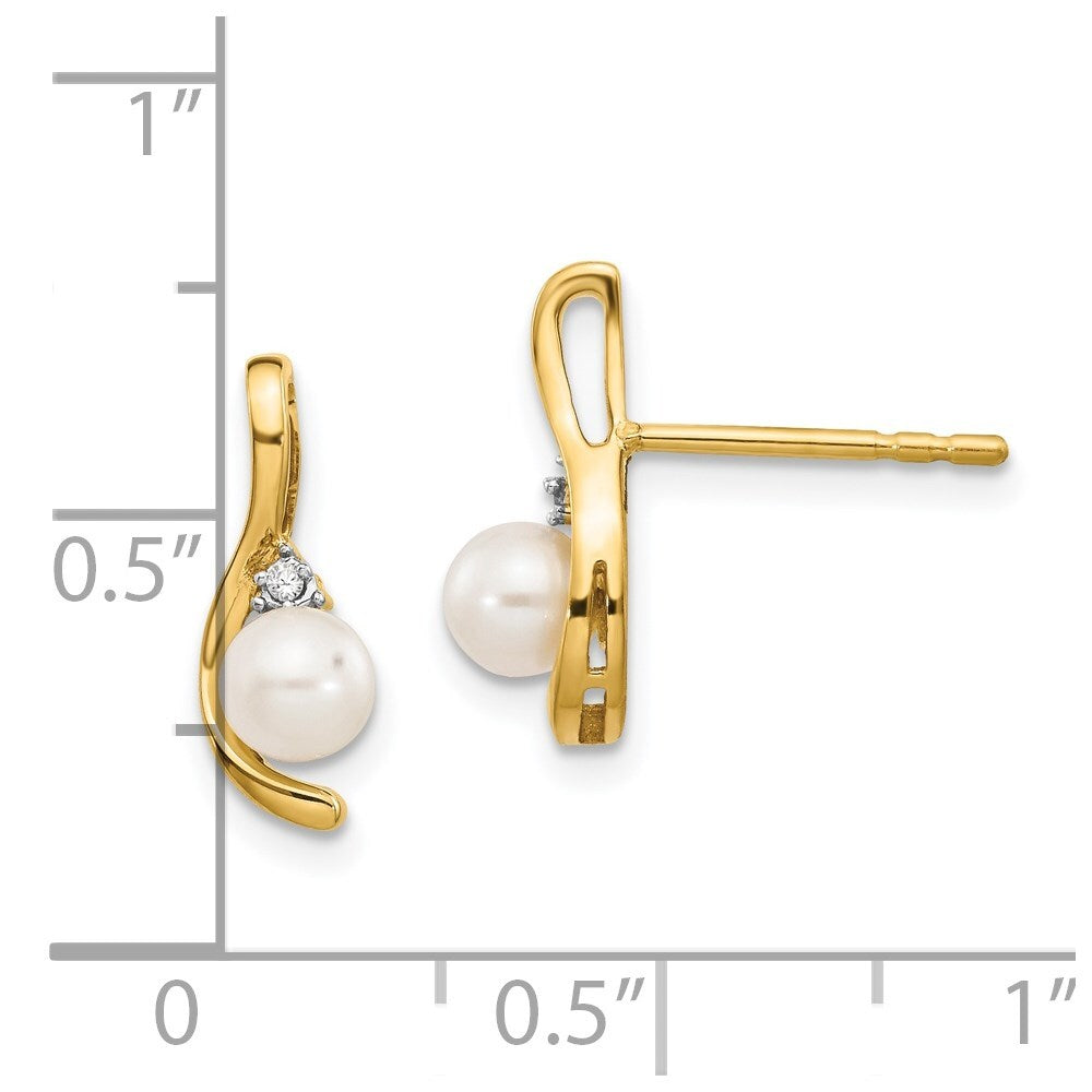 14k Yellow Gold FW Cultured Pearl and Diamond Stud Earrings Gift for Women
