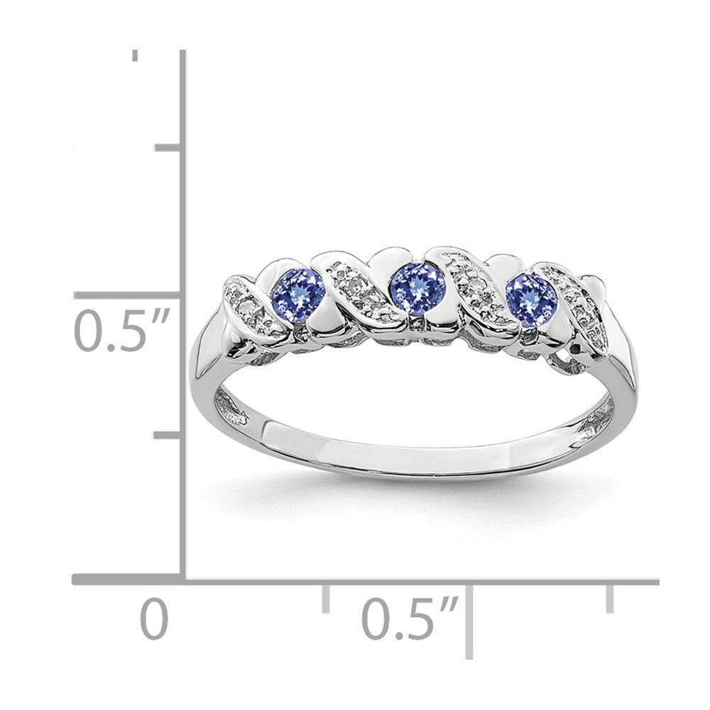 Sterling Silver Rhodium Tanzanite & Diamond Ring Size 8