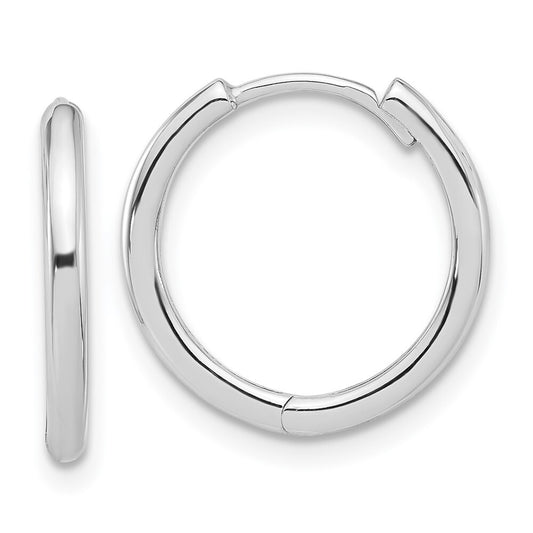 14K White Gold Polished Hinged Hoop Earrings Gift for Women