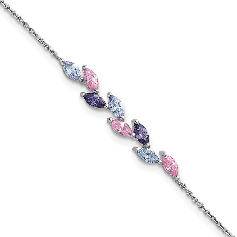 Sterling Silver Rhodium-plated  Fancy Pink and Purple Marquise CZ 7" Bracelet