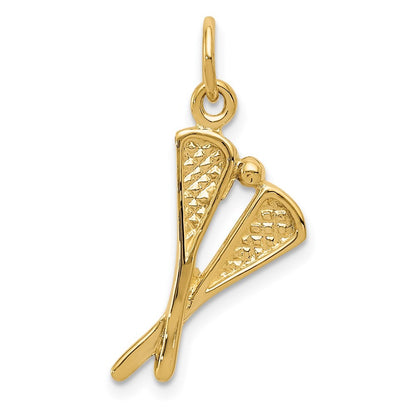 14k Yellow Gold Polished Lacrosse Sticks Charm Pendant