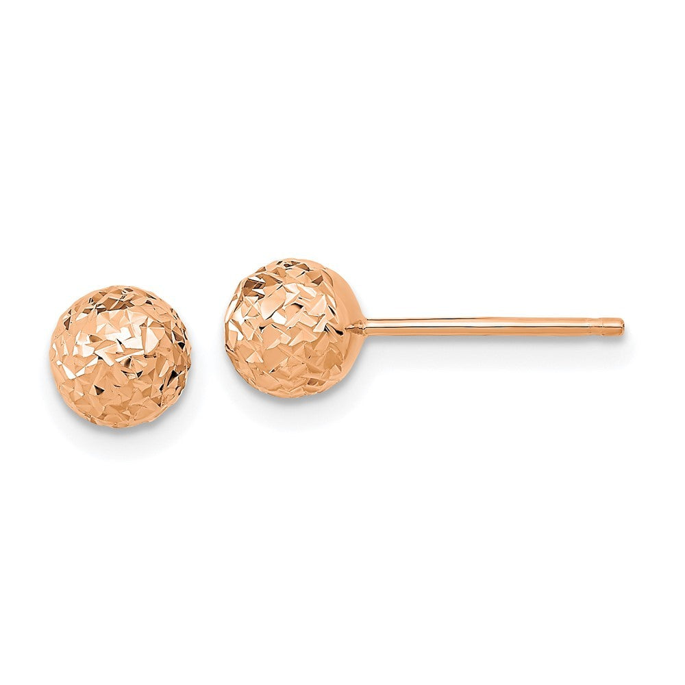 14k Rose Gold 6mm Diamond-Cut Ball Earrings