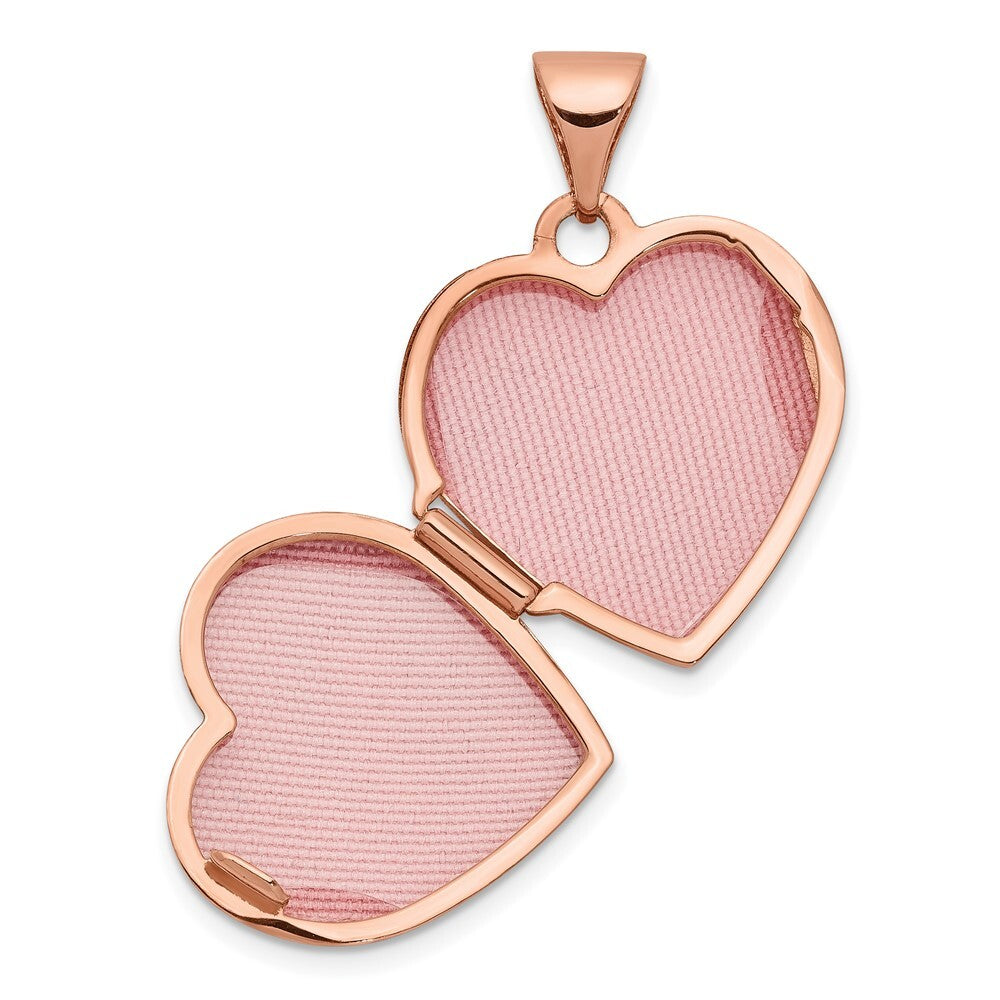 14k Rose Gold Textured Double Heart Scroll Design 15mm Heart Locket Pendant