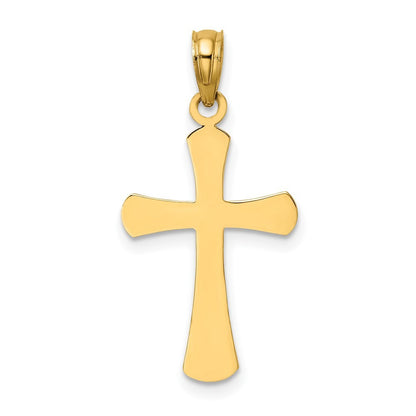14k Yellow Gold Polished Beveled Cross Round Tips Charm Pendant