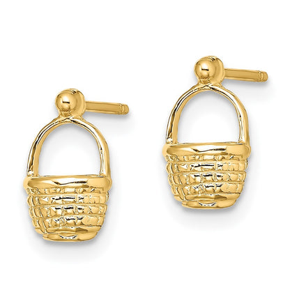 14k Yellow Gold Mini Basket Flat Back Stud Earrings Gift for Women